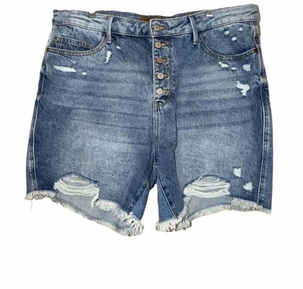 Judy Blue High Rise Button Fly Distressed Denim Cut Off Shorts Sz 3X